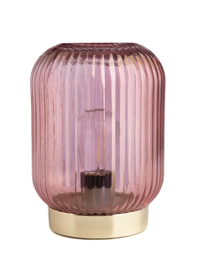 Lampion LED MAWAR ryflowany perłowy różowy 11x15,5 cm