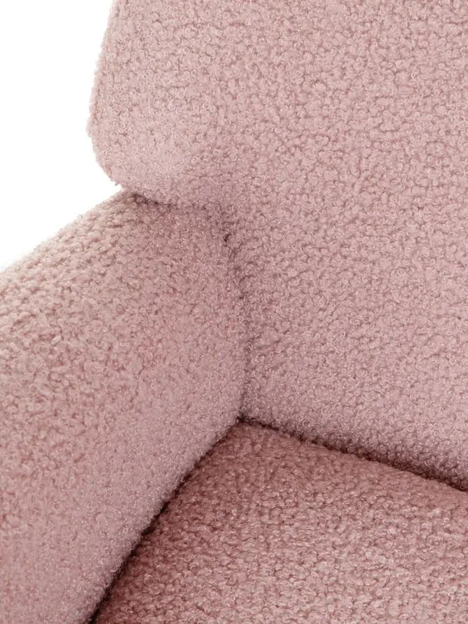 Fotel LUNNIE bujany różowy w tkaninie TEDDY BOUCLÉ 67x78x92 cm