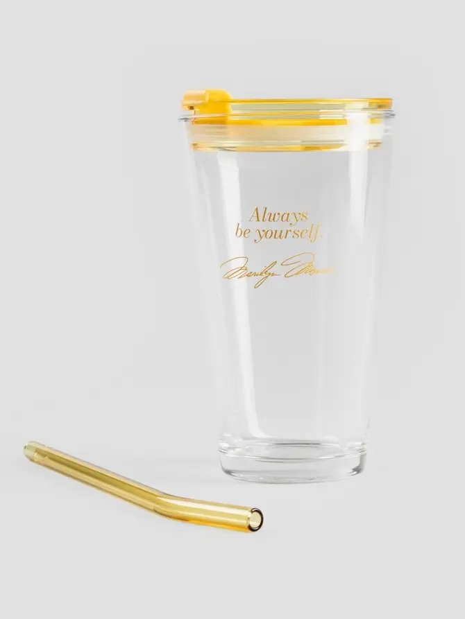 Szklanka MONROE SUMMER ze słomką i cytatem żółta 0,4 l