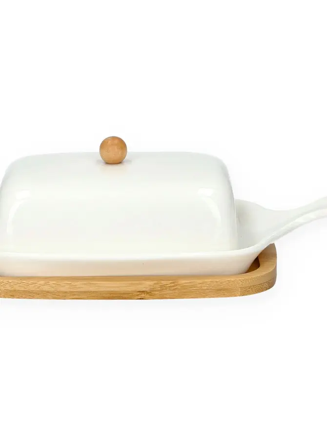 Maselniczka FINCAN porcelanowa z bambusową podstawką 22 cm