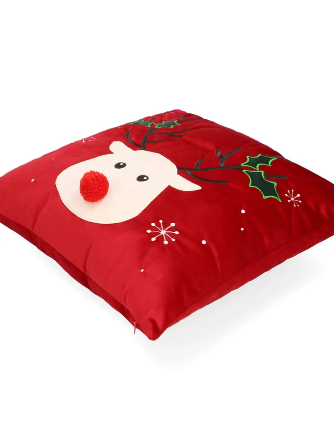 Poszewka REINDEER z pomponem czerwona 45x45 cm
