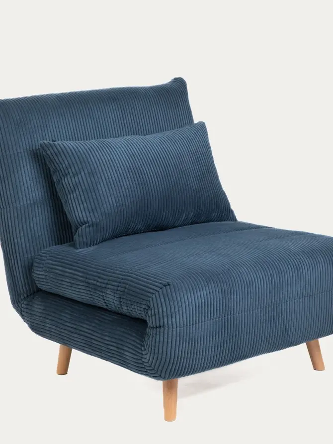 Sofa SOLACE 1-osobowa, z funkcją spania sztruksowa granatowa 83x91x84 cm