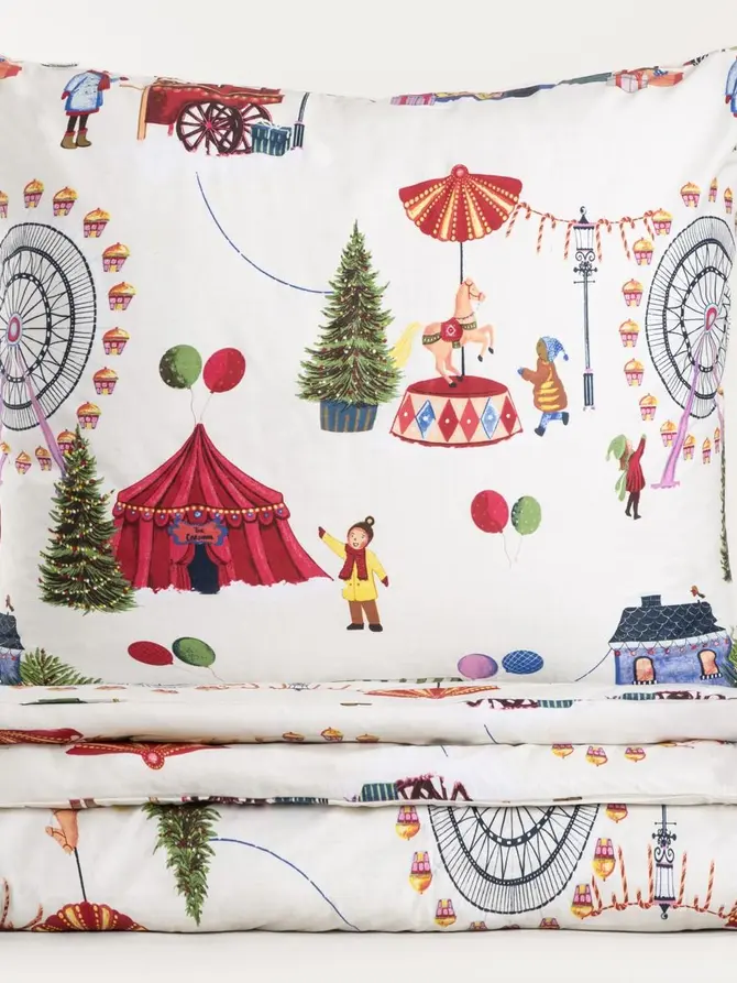 Pościel CIRCUS JOY bawełniana w świąteczny wzór 160x200 + 2*70x80 cm