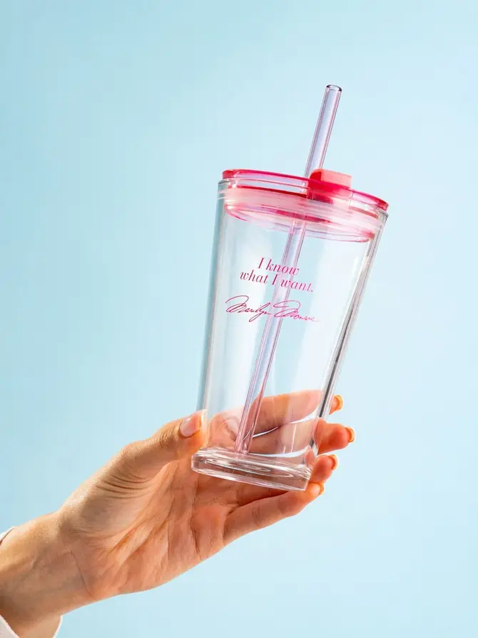 Szklanka MONROE SUMMER ze słomką i cytatem różowa 0,4 l