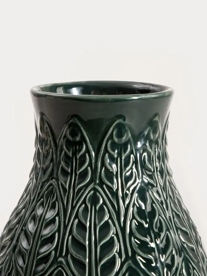 Wazon NATTO ceramiczny z tłoczeniami zielony 24x15,5 cm
