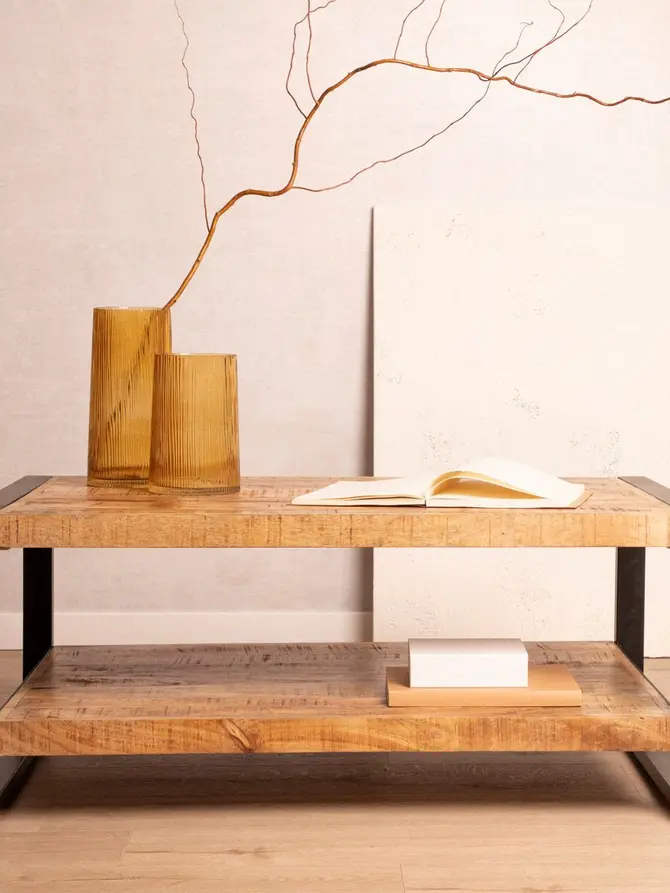 Stolik kawowy KOHI lite drewno mango + metal 110x65x47