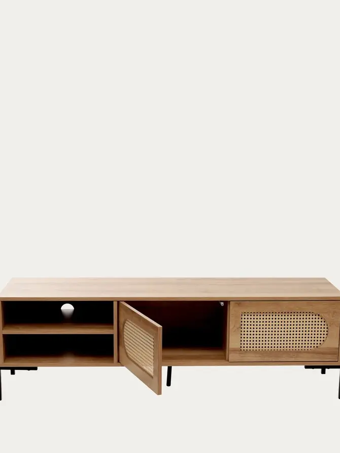 Szafka RTV HAGA z rattanem i z metalowymi nogami 140x40x44 cm