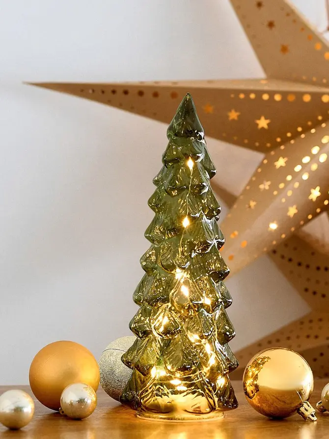 Lampion ILUMES szklana choinka transparentna z LED 26 cm