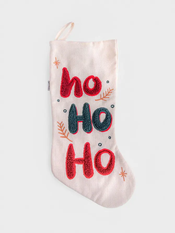 Skarpeta STAVI kremowa z napisem HO HO HO 47 cm