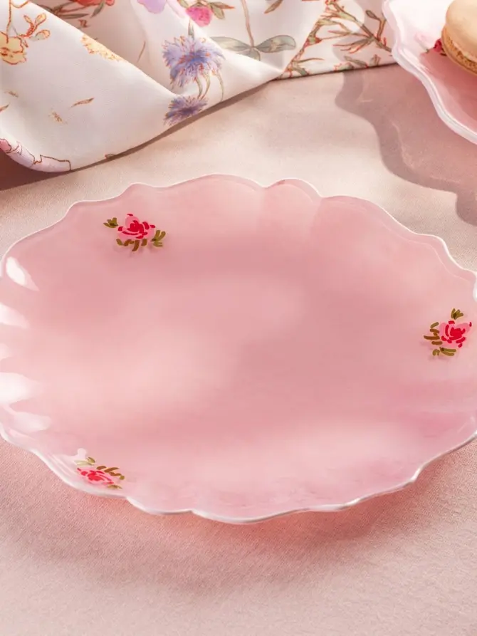 Talerz PINK MILKY deserowy z białym rantem 20 cm