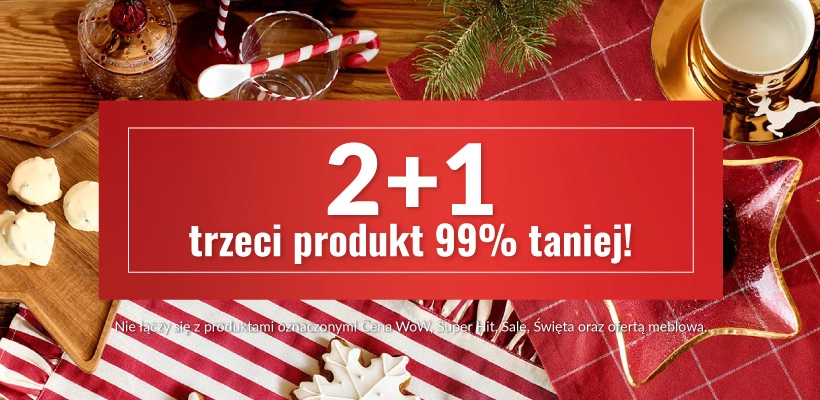 Promocja 2+1 trzeci produkt 99% taniej