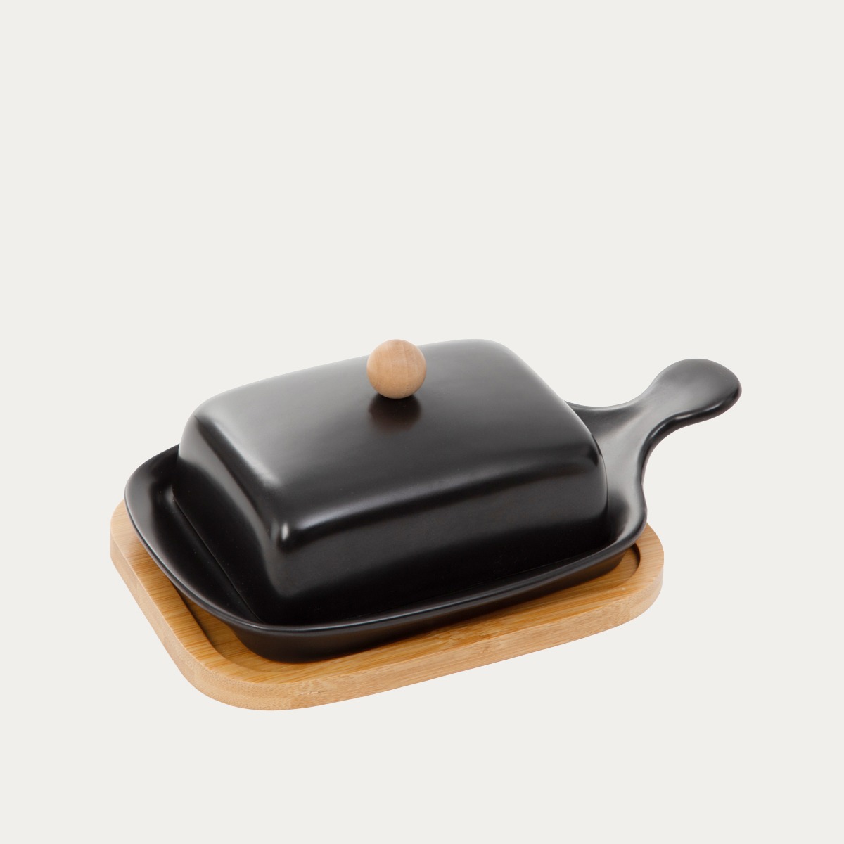 Maselniczka FINCAN porcelanowa z bambusową podstawką czarna 22 cm