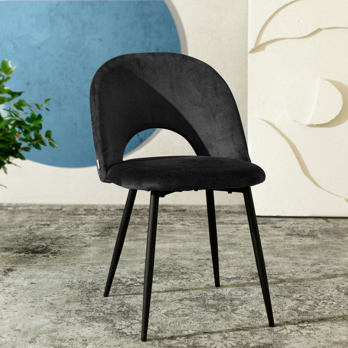 Krzesło TERCIO welurowe czarne 47x55x77cm