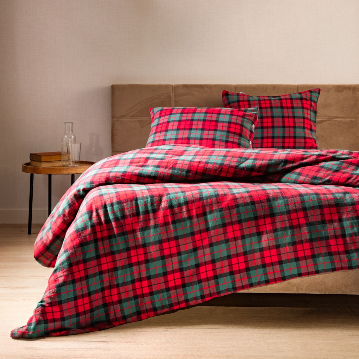 Pościel TARTAN flanelowa z barwionych nici w kratę 160x200 + 2*50x60 cm