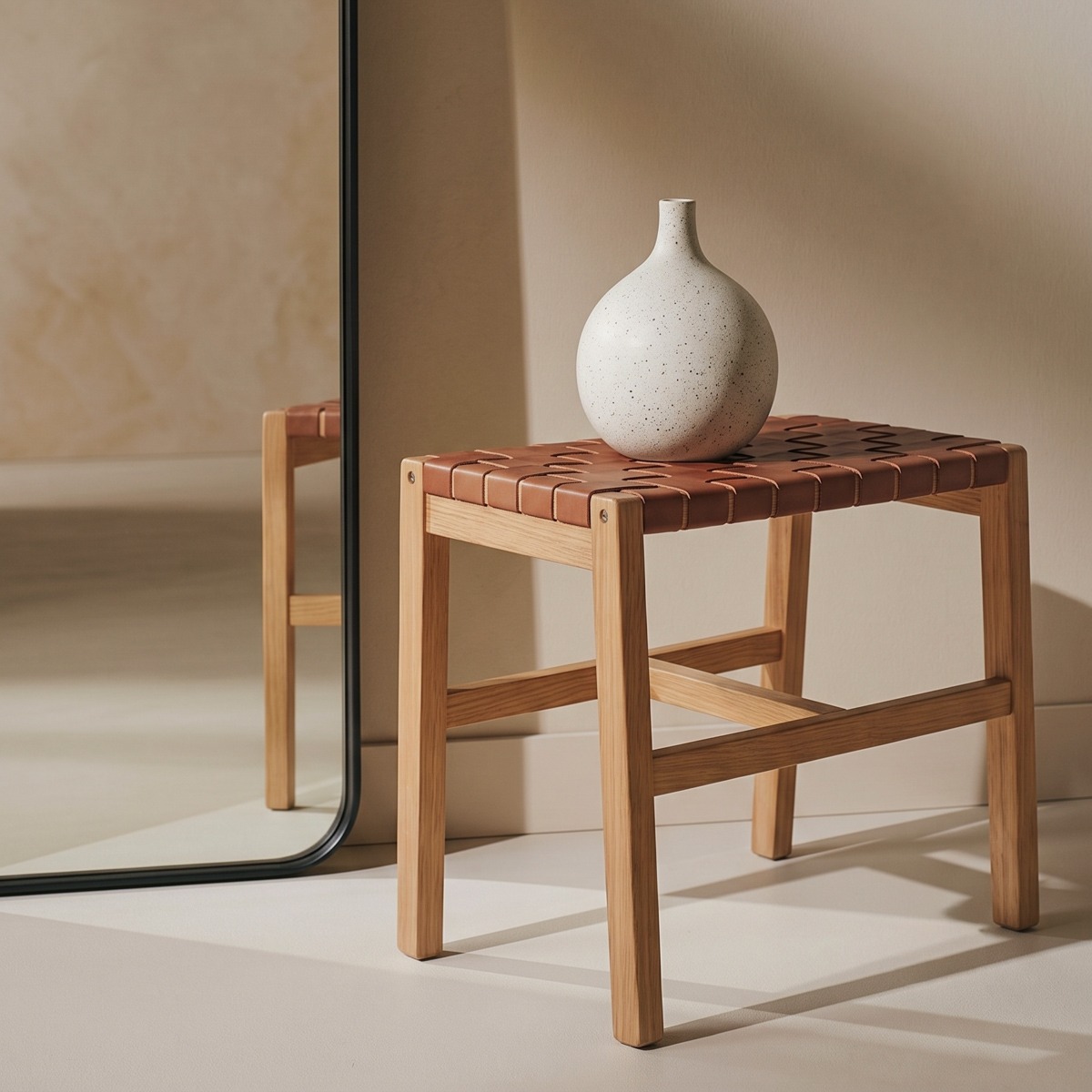 Taboret FUTURUM drewniany brązowy 50x35x45 cm
