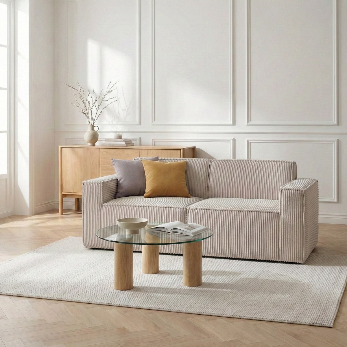 Sofa modułowa LYKKE 2-osobowa jasnoszara piankowa sztruksowa 190x88x73 cm