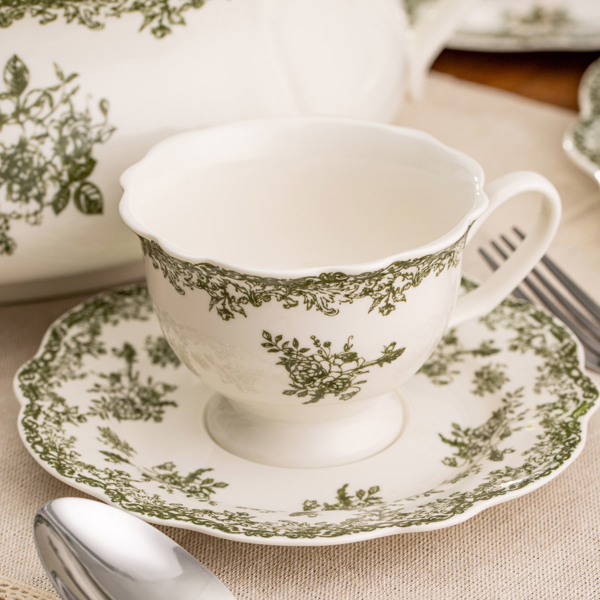 Filiżanka ze spodkiem LOURRY porcelanowa zielona 0,2 l