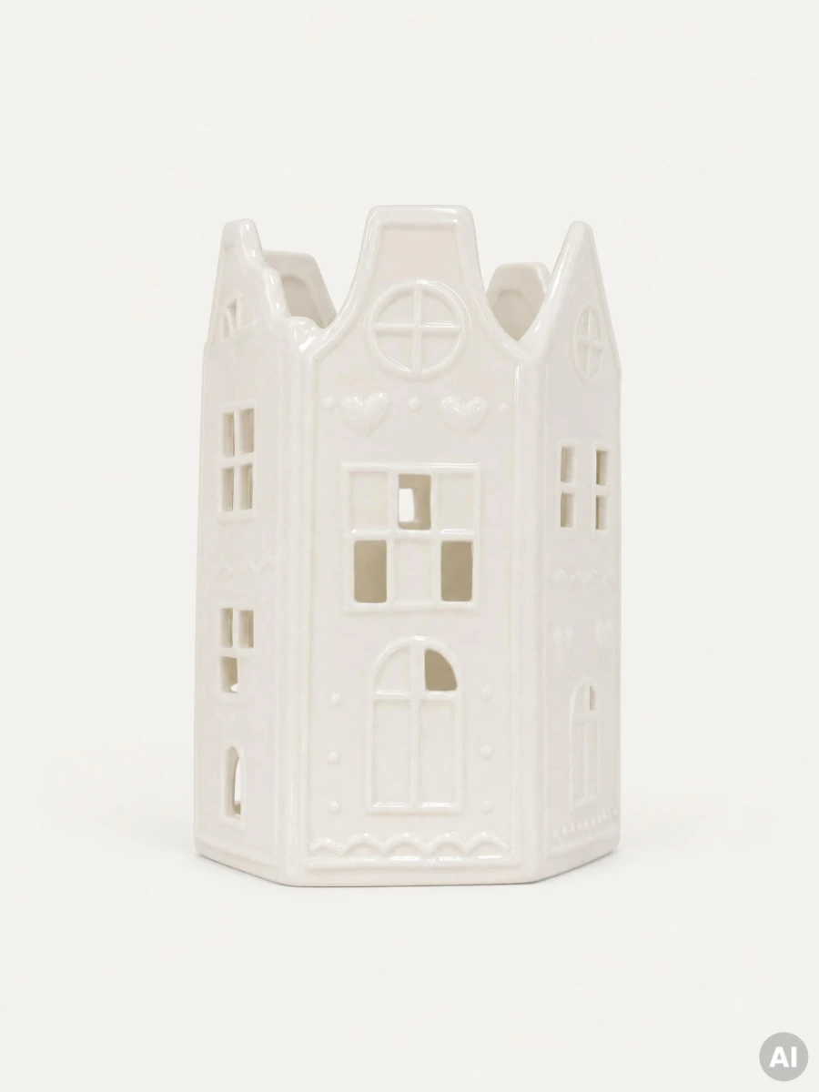 Lampion TOWNY domek ceramiczny kremowy 10,7x10,7x15 cm