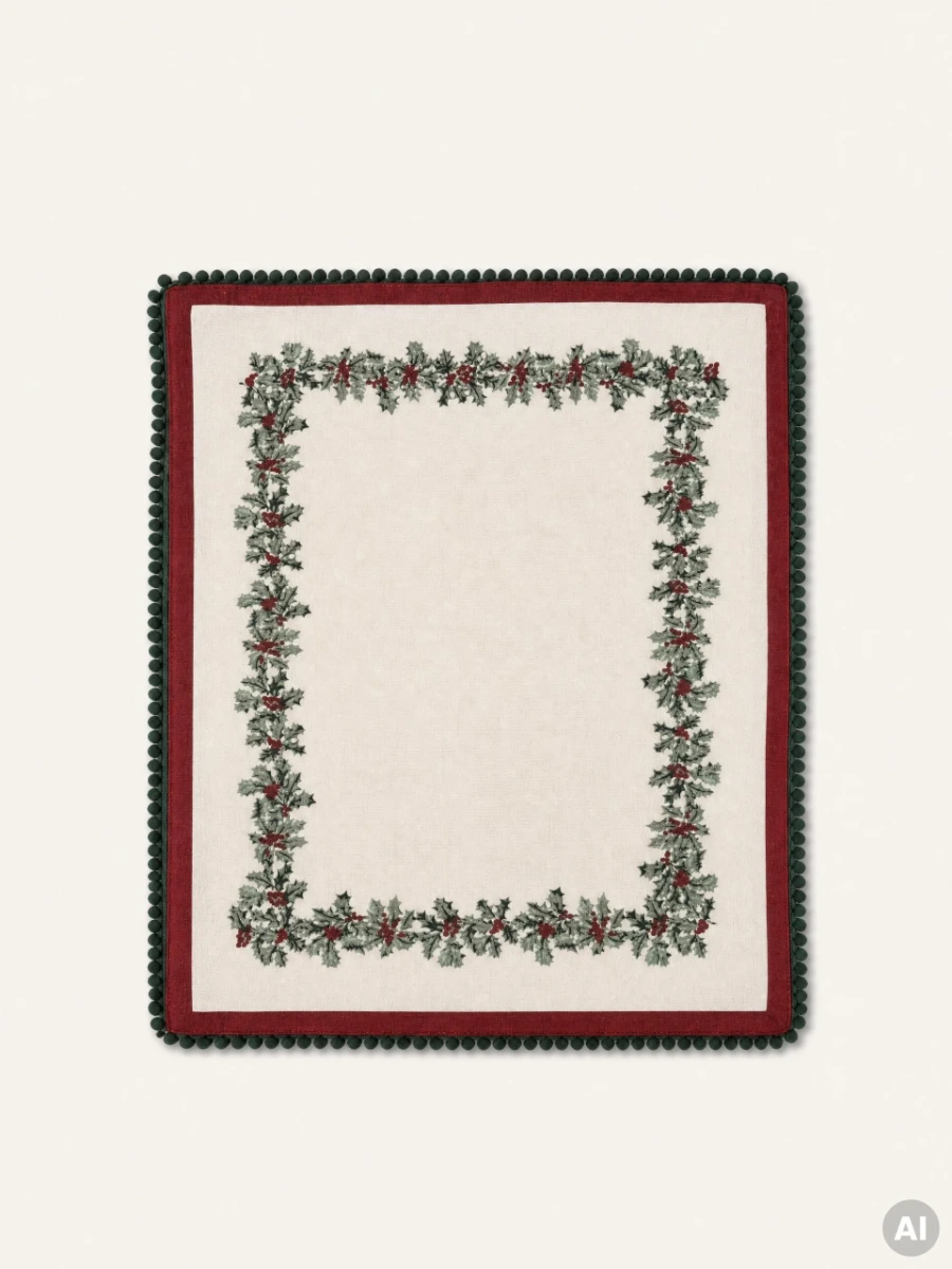 Maty stołowe HOLLY bawełniane ze świątecznym wzorem i lamówką, zestaw 2 szt. 2*30x45cm