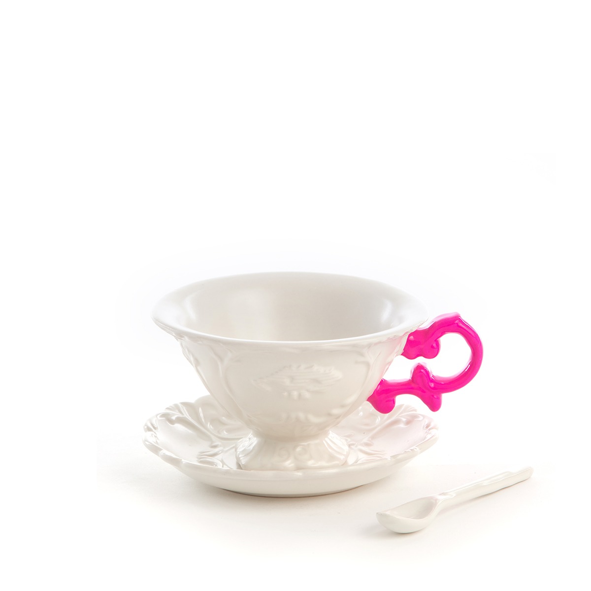 Filiżanka I-WARES ze spodkiem różowe ucho 13x7 cm