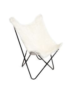 Fotel BUTTERFLY z metalową ramą - ecru z imitacji futra 70x80x102 cm