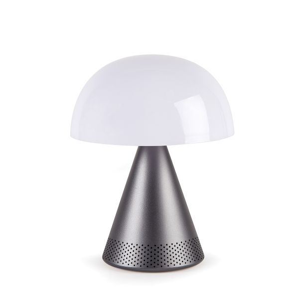 Lampka nocna MINA L AUDIO przenośna z głośnikiem srebrna 14x17,1 cm
