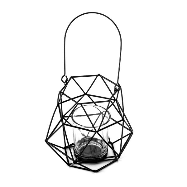 Lampion NAAS geometryczny czarny 14x8x12 cm