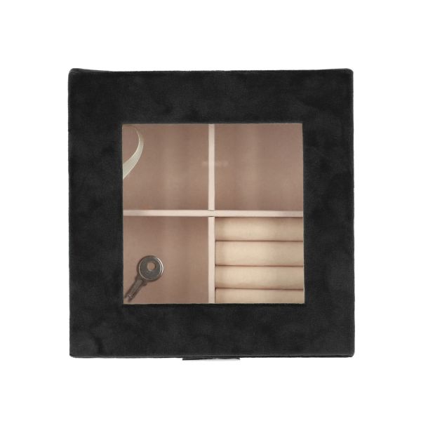Szkatułka ELLA welurowa z okienkiem czarna 15x15x8 cm