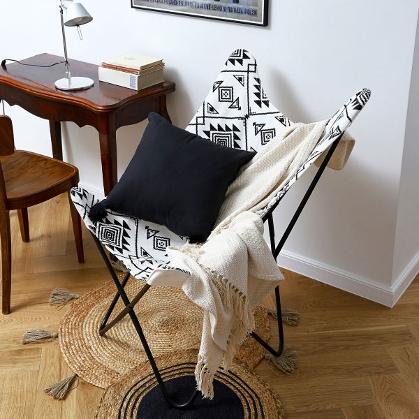 Fotel BUTTERFLY z metalową ramą - tkanina ecru 70x80x102 cm