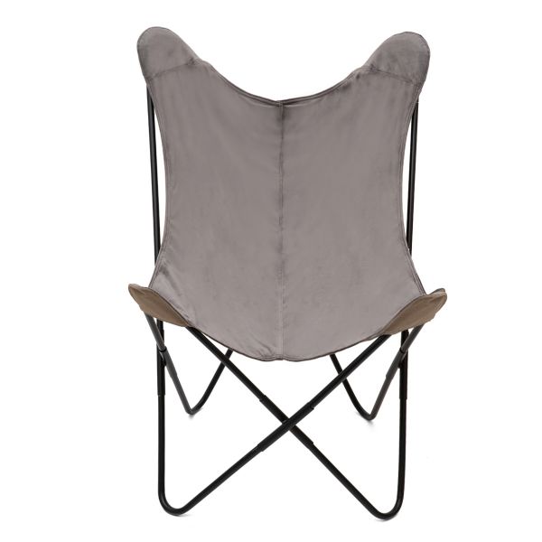 Fotel BUTTERFLY z metalową ramą - szary welur 70x80x102 cm