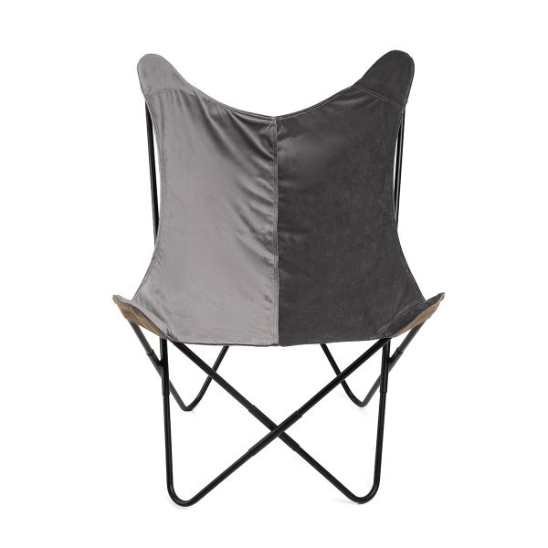 Fotel BUTTERFLY z metalową ramą - szary welur 70x80x102 cm
