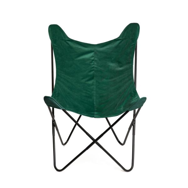 Fotel BUTTERFLY z metalową ramą - zielony welur 70x80x102 cm