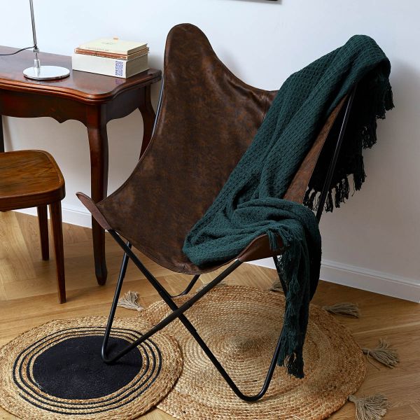 Fotel BUTTERFLY z metalową ramą - brązowe z imitacji zamszu 70x80x102 cm