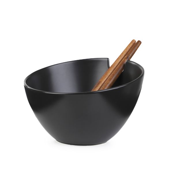 Misa MOOKA do sałat ceramiczna z przyborami czarna 24 cm