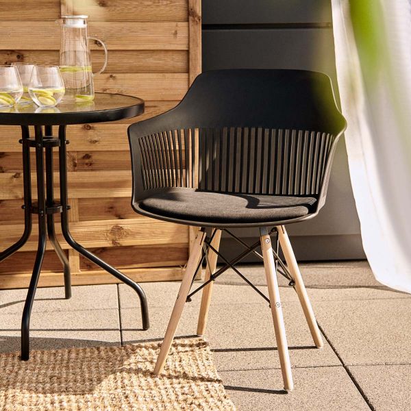 Krzesło FLER ażurowe czarne z poduszką 57x59x77 cm
