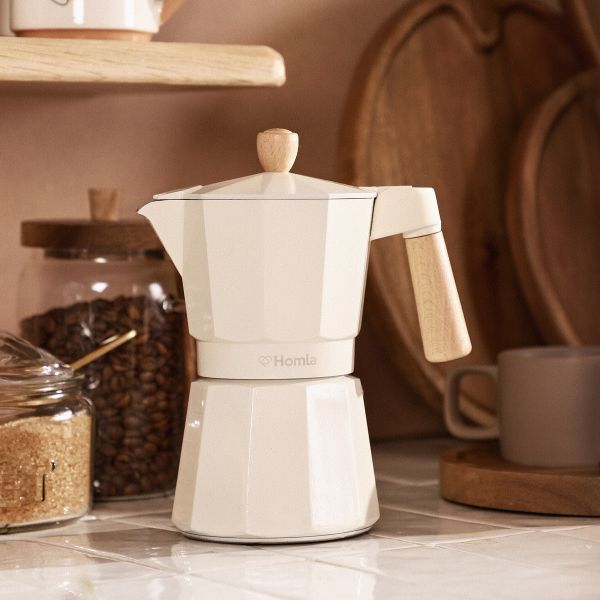 Kawiarka MIA MOKKA śmietankowa z drewnianym uchwytem 6 cups