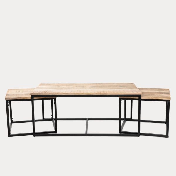 Zestaw stolików kawowych MAYA lite drewno mango + metal 110x60x45 cm/50x50x40cm