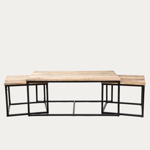 Zestaw stolików kawowych MAYA lite drewno mango + metal 110x60x45 cm/50x50x40cm