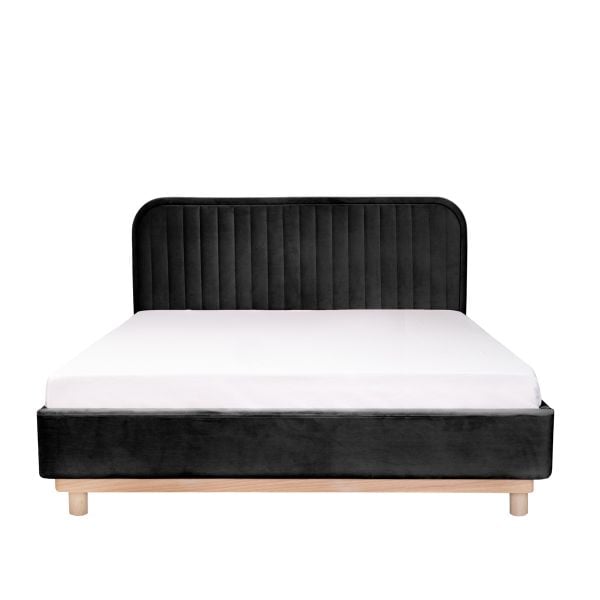 Łóżko KARALIUS welurowe czarne 160x200 cm
