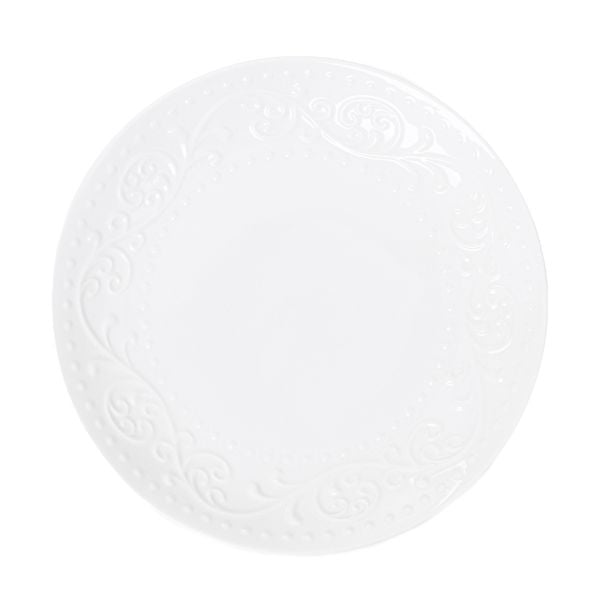 Talerz SYLIA obiadowy biały z ornamentem 27 cm