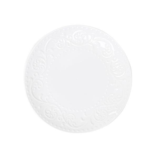 Talerz SYLIA deserowy biały z ornamentem 21 cm