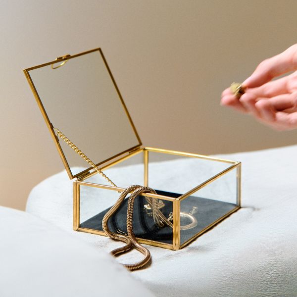 Szkatułka na biżuterię GRAZIA z wyściółką welurową 13x11x5 cm