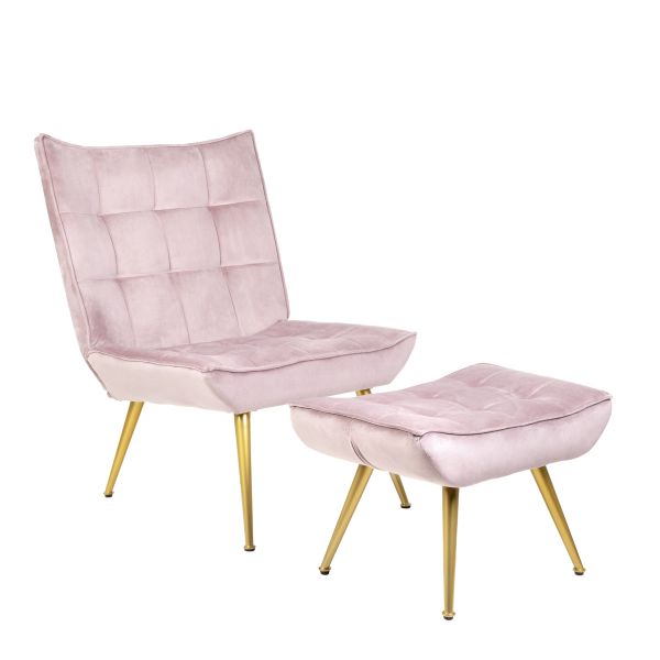 Fotel VINNIS z podnóżkiem różowy 96x69x82 cm
