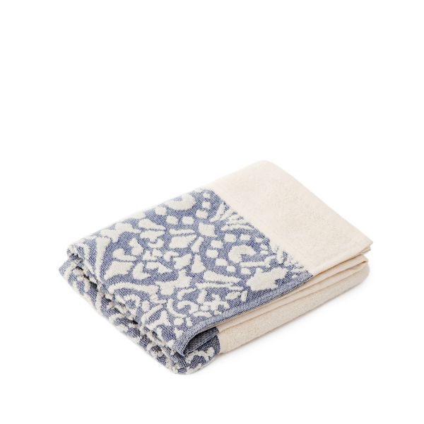 Ręcznik DAPHNE ecru z niebieską bordiurą 50x90cm