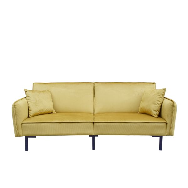 Sofa CANTO 3-osobowa, z funkcją spania, welurowa musztardowa 199x90x85 cm