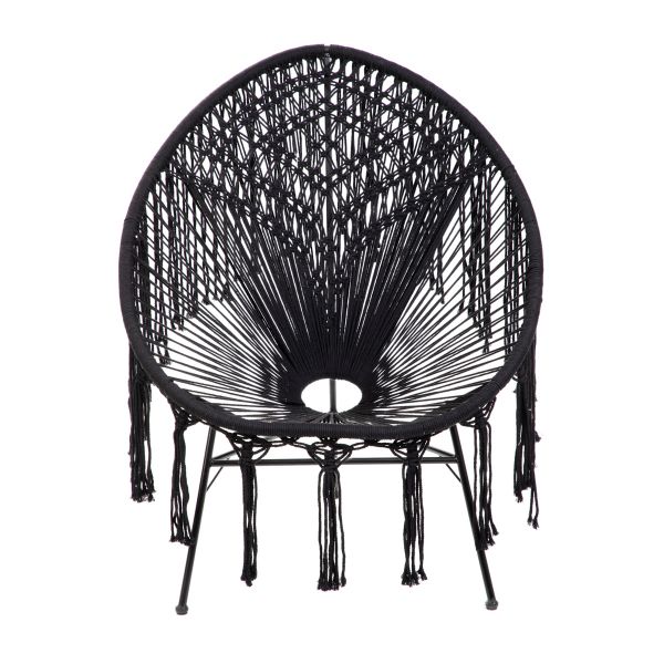 Fotel ACAPULCO SPIRIT ze sznurka tekstylnego makrama czarny 93x73x85 cm