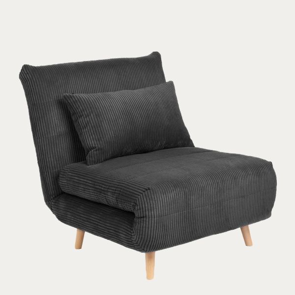 Sofa SOLACE 1-osobowa, z funkcją spania sztruksowa czarna 83x91x84 cm