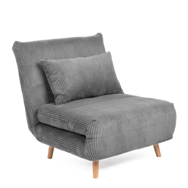 Sofa SOLACE 1-osobowa, z funkcją spania sztruksowa szara 83x91x84 cm