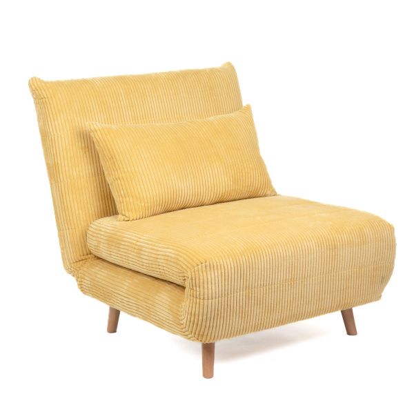 Sofa SOLACE 1-osobowa, z funkcją spania sztruksowa musztardowa 83x91x84 cm