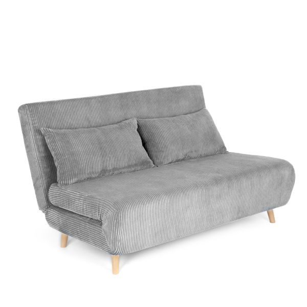Sofa SOLACE 2-osobowa, z funkcją spania sztruksowa szara 140x91x84 cm